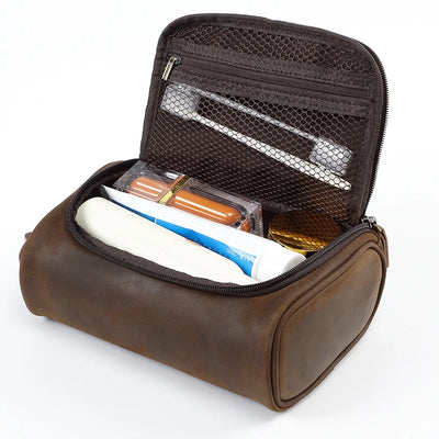 Top-Grain Leather Toiletry Bag for Men – Vintage Travel Organizer Pouch