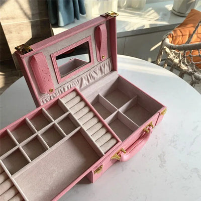 Leather Travel Jewelry Box with Mirror – Double-Layer Jewelry Organizer