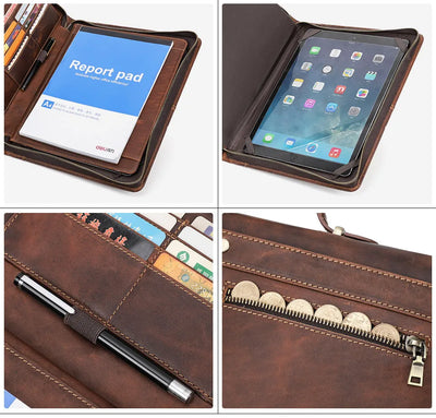 Leather Portfolio Organizer for MacBook & iPad – Travel Document Bag