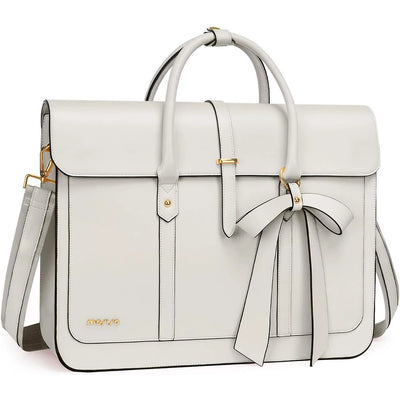 White leather bag with a bow on a white background