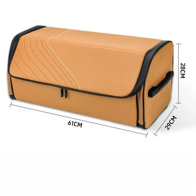 A tan and black storage bench or shoe rack shown on a white background with dimension lines indicating 61cm length, 29cm width, and 28cm height.