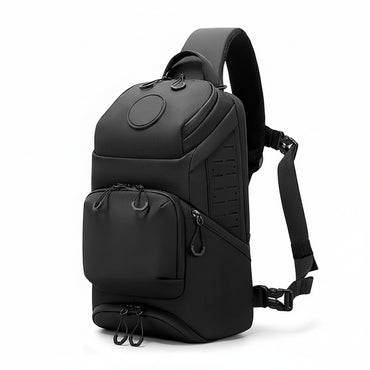 A black BANGE tactical-style backpack with multiple zippered compartments and padded shoulder straps, shown on a clean white background.