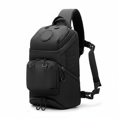 A black BANGE tactical-style backpack with multiple zippered compartments and padded shoulder straps, shown on a clean white background.