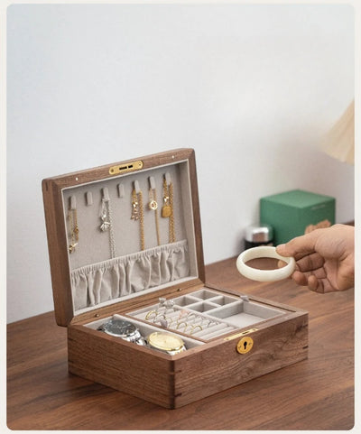 Solid Wood Travel Jewelry Box with Lock – Portable Jewelry Organizer